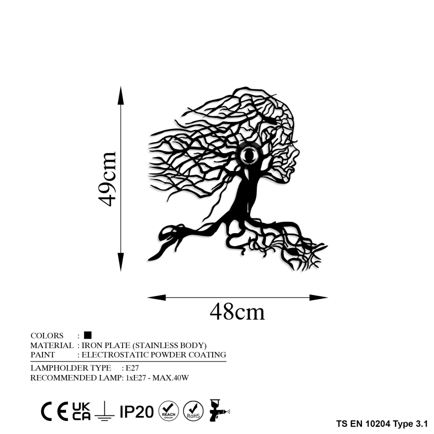 Seinävalaisin TREE WOMAN 1xE27/40W/230V musta