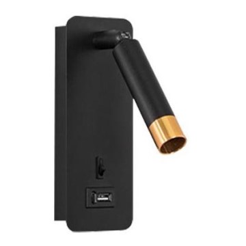 Seinävalaisin USB-laturilla 1xG9/35W/230V musta/kulta