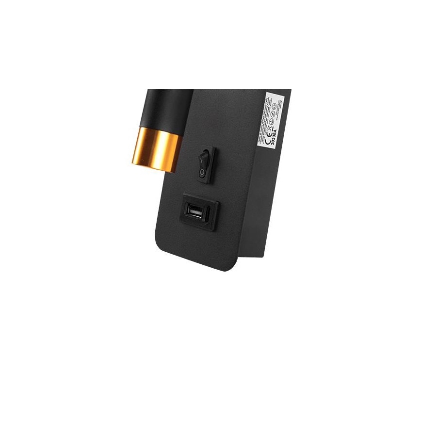 Seinävalaisin USB-laturilla 1xG9/35W/230V musta/kulta