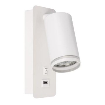 Seinävalaisin USB-laturilla 1xGU10/35W/230V valkoinen
