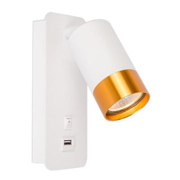 Seinävalaisin USB-laturilla 1xGU10/35W/230V valkoinen/kulta