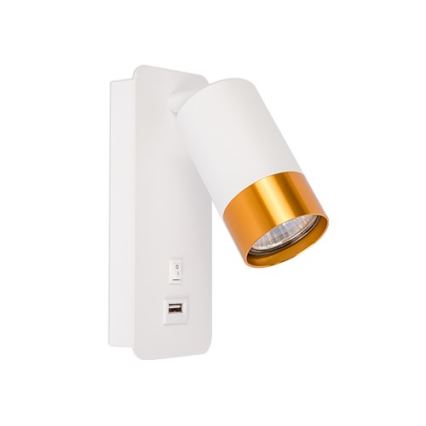 Seinävalaisin USB-laturilla 1xGU10/35W/230V valkoinen/kulta