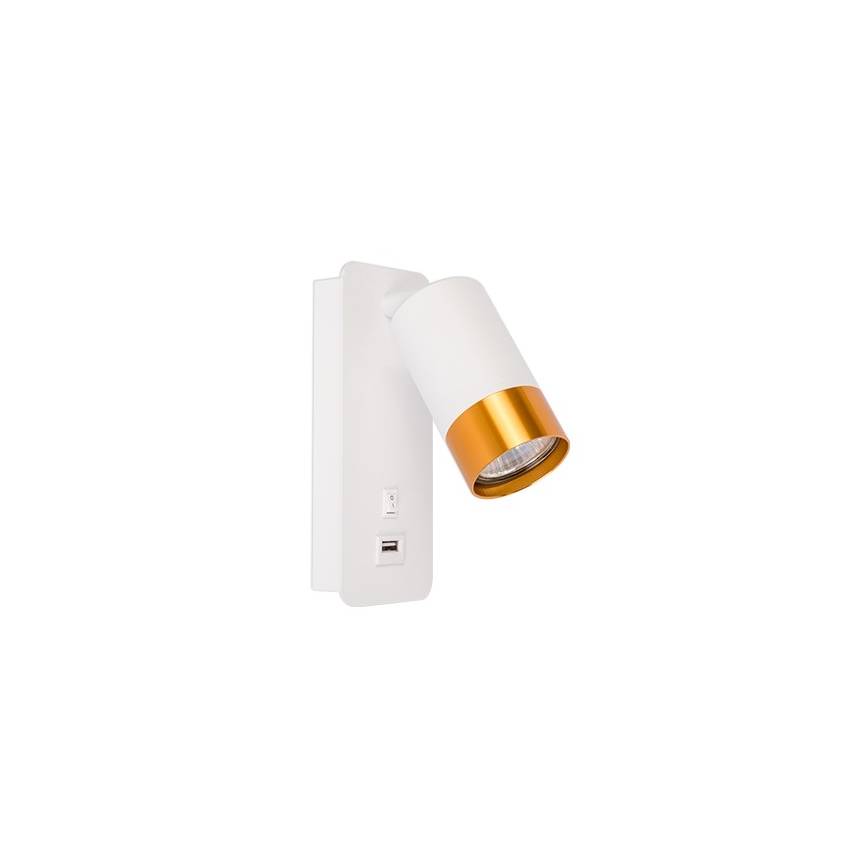 Seinävalaisin USB-laturilla 1xGU10/35W/230V valkoinen/kulta