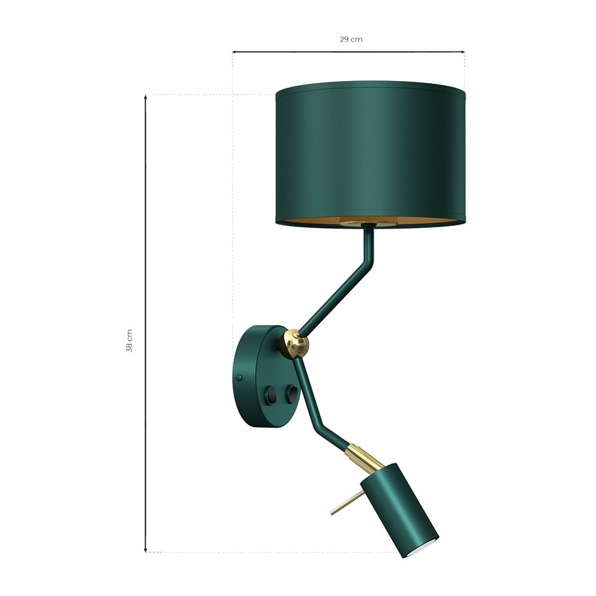 seinävalaisin VERDE 1xE27/60W/230V + 1xGU10-MR11/7W vihreä