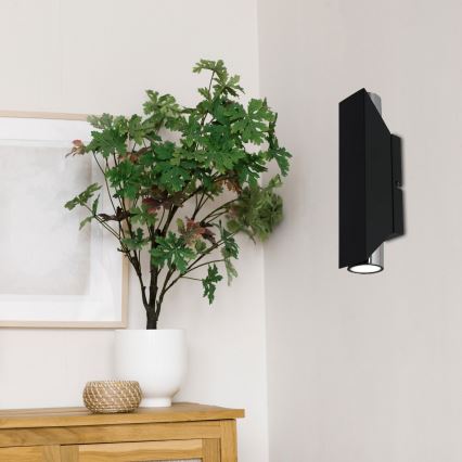 Seinävalaisin WALL 2xGU10/8W/230V musta/kiiltävä kromi