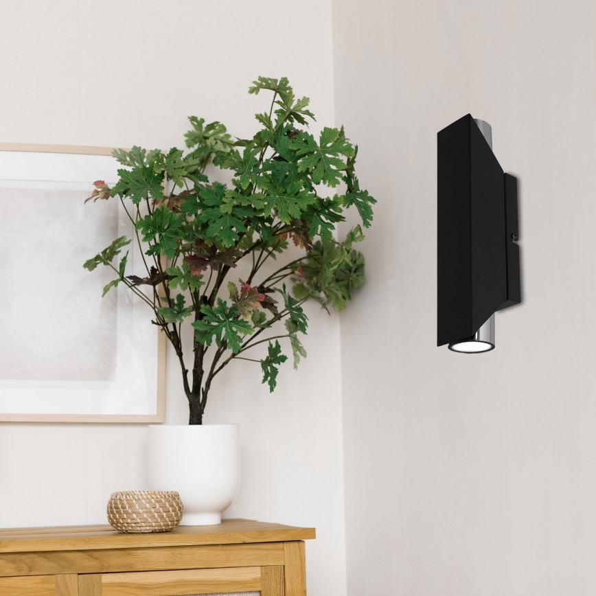 Seinävalaisin WALL 2xGU10/8W/230V musta/kiiltävä kromi