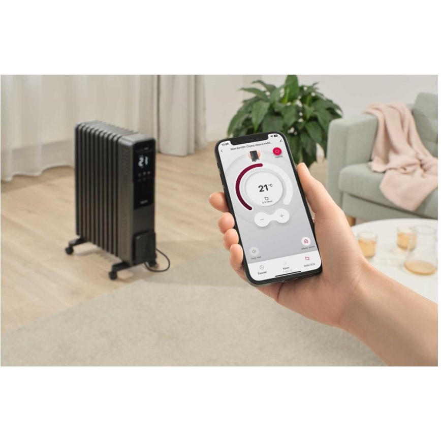 Sencor - 11-levyinen öljytäytteinen lämmitin 1000/1200/2400W/230V Wi-Fi musta