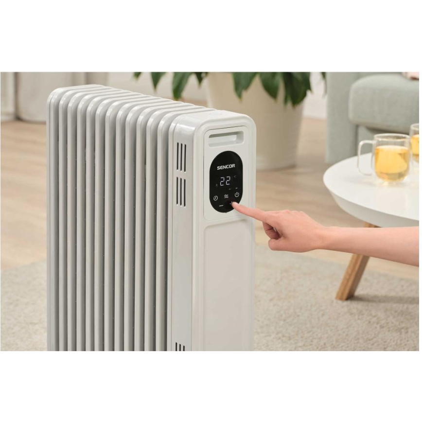 Sencor - Öljytäytteinen 13-osainen lämmityspatteri 1000/2500W/230V valkoinen + kaukosäädin