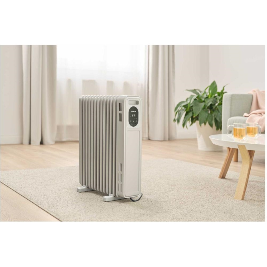 Sencor - Öljytäytteinen 13-osainen lämmityspatteri 1000/2500W/230V valkoinen + kaukosäädin