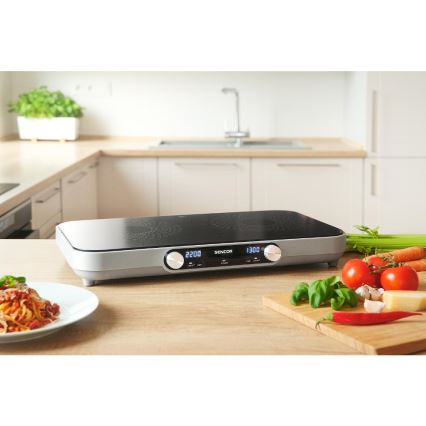 Sencor - 2-liekkinen lasikeraaminen liesitaso LCD-näytöllä 3500W/230V