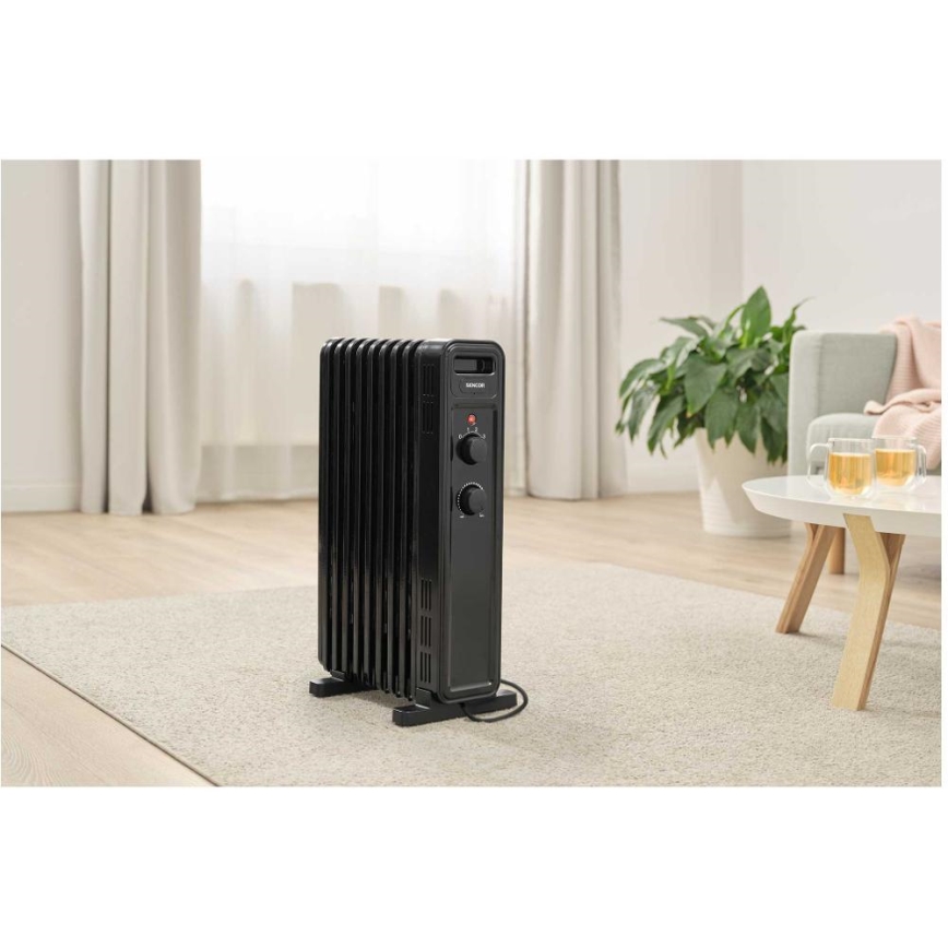 Sencor - 9-osainen öljylämmitin 800/1200/2000 W/230 V, musta