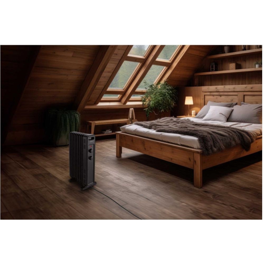 Sencor - 9-osainen öljylämmitin 800/1200/2000 W/230 V, musta