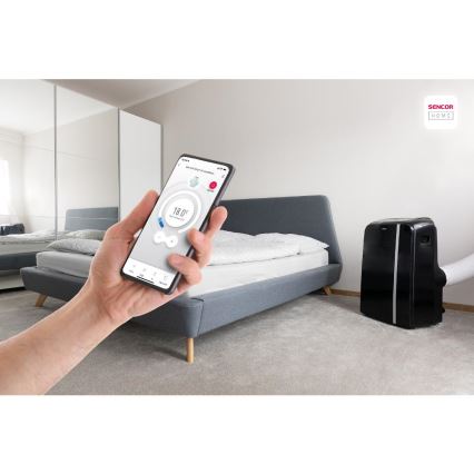 Sencor - Älykäs mobiili ilmastointilaite 3in1 sisältäen täydelliset lisävarusteet 1450W/230V 12000 BTU Wi-Fi musta + kauko-ohjaus