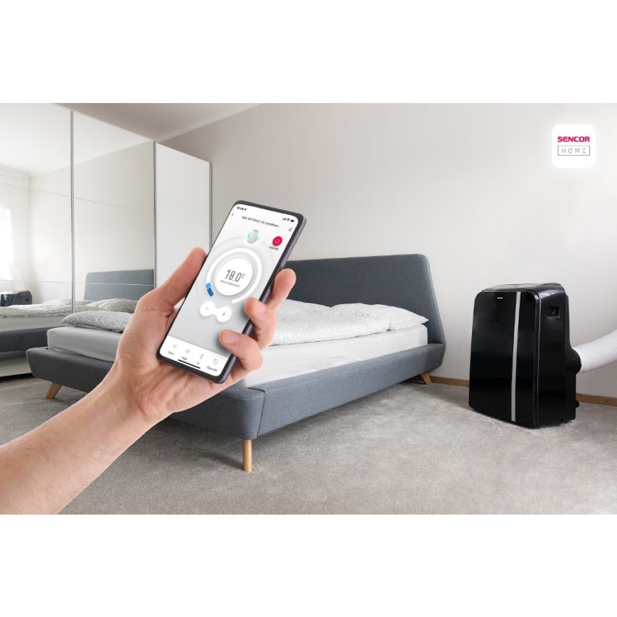 Sencor - Älykäs mobiili ilmastointilaite 3in1 sisältäen täydelliset lisävarusteet 1450W/230V 12000 BTU Wi-Fi musta + kauko-ohjaus