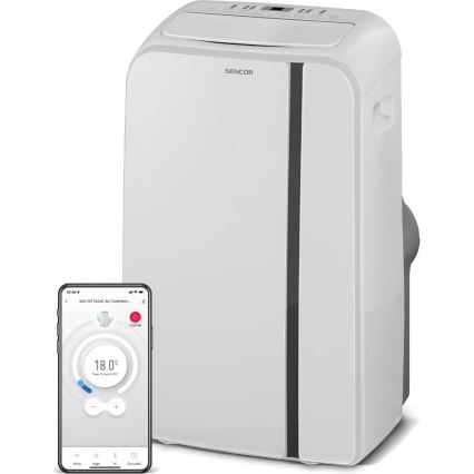 Sencor - Älykäs mobiili ilmastointilaite 3in1 sisältäen täydelliset lisävarusteet 1450W/230V 12000 BTU Wi-Fi valkoinen + kauko-ohjaus