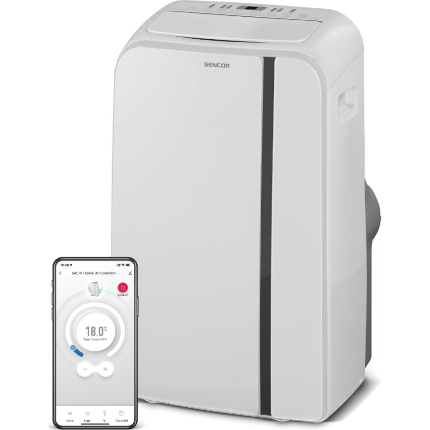 Sencor - Älykäs mobiili ilmastointilaite 3in1 sisältäen täydelliset lisävarusteet 1450W/230V 12000 BTU Wi-Fi valkoinen + kauko-ohjaus