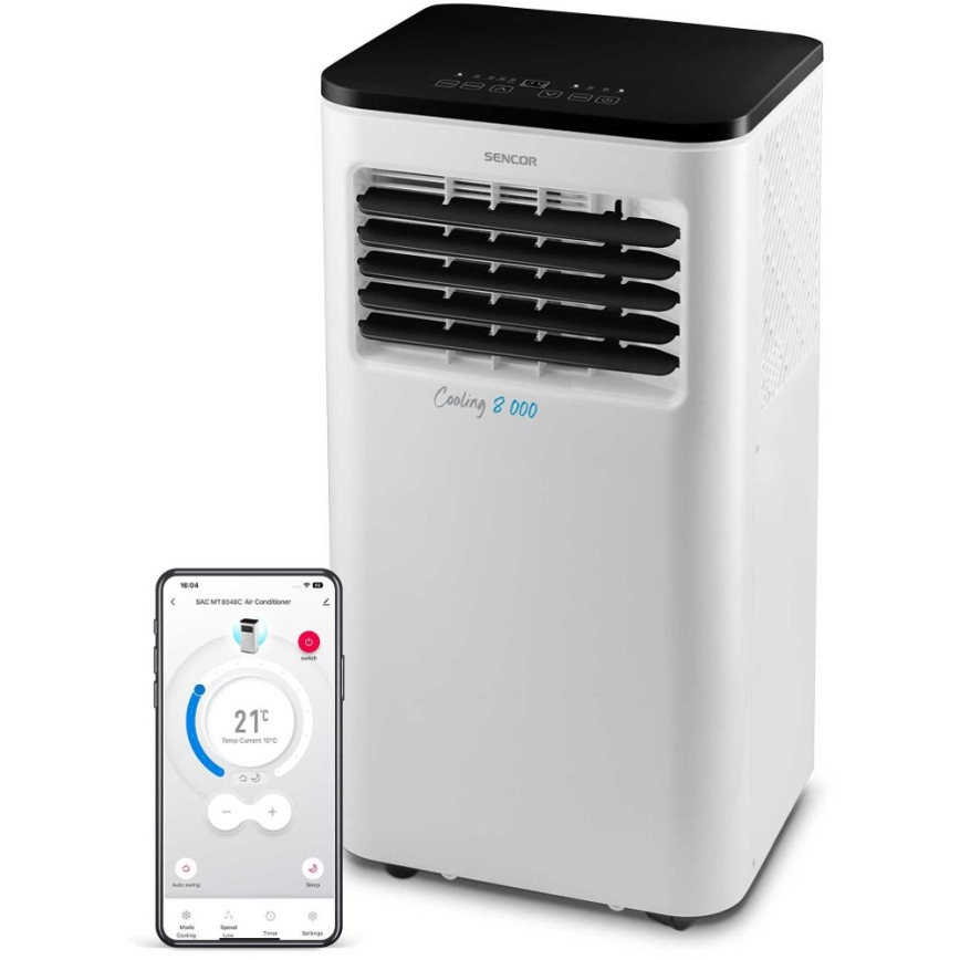 Sencor - Älykäs mobiili ilmastointilaite 3in1 sisältäen täydelliset lisävarusteet 805W/230V 8000 BTU Wi-Fi + kauko-ohjaus
