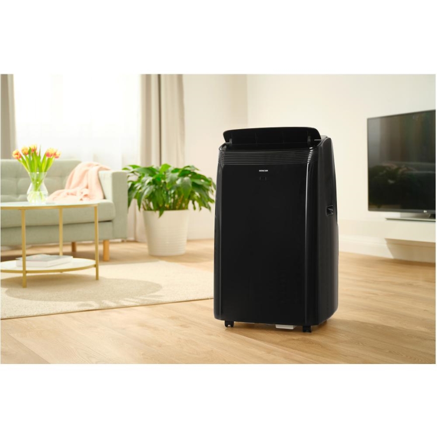 Sencor - Älykäs mobiililaitteinen ilmastointilaite 4-in-1 täydellisellä lisävarustepaketilla 900W/230V 9000 BTU Wi-Fi musta + kaukosäädin