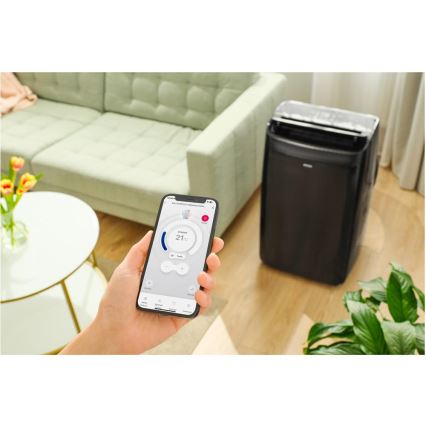 Sencor - Älykäs mobiililaitteinen ilmastointilaite 4-in-1 täydellisellä lisävarustepaketilla 900W/230V 9000 BTU Wi-Fi musta + kaukosäädin