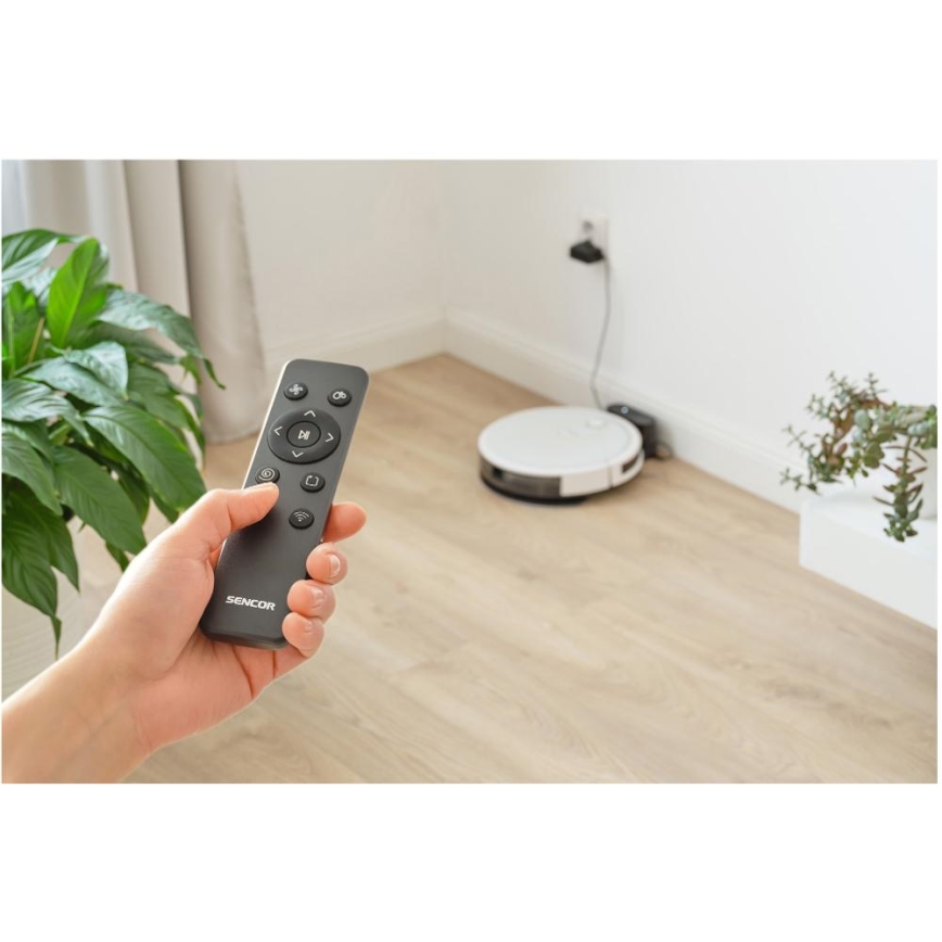 Sencor - Älykäs robottipölynimuri mopilla 2in1 28W/2600 mAh Wi-Fi valkoinen + kauko-ohjaus