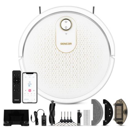 Sencor - Älykäs robottipölynimuri mopilla 2in1 28W/2600 mAh Wi-Fi valkoinen + kauko-ohjaus