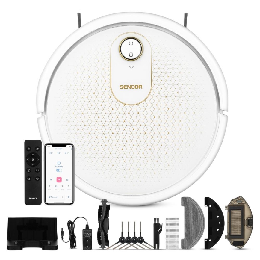 Sencor - Älykäs robottipölynimuri mopilla 2in1 28W/2600 mAh Wi-Fi valkoinen + kauko-ohjaus