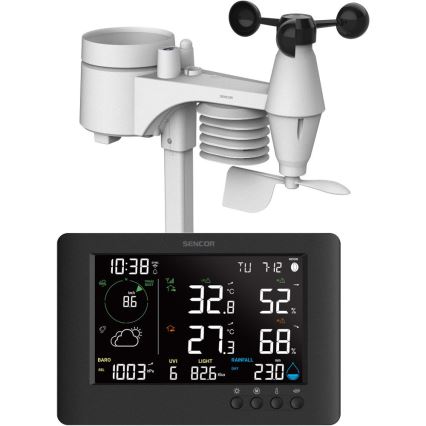 Sencor - Ammattilaisluokan sääasema värillisellä LCD-näytöllä ja herätyskellolla 5V/1xCR2032 + 3xAA Wi-Fi