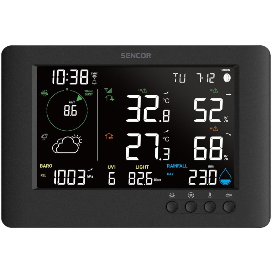Sencor - Ammattilaisluokan sääasema värillisellä LCD-näytöllä ja herätyskellolla 5V/1xCR2032 + 3xAA Wi-Fi