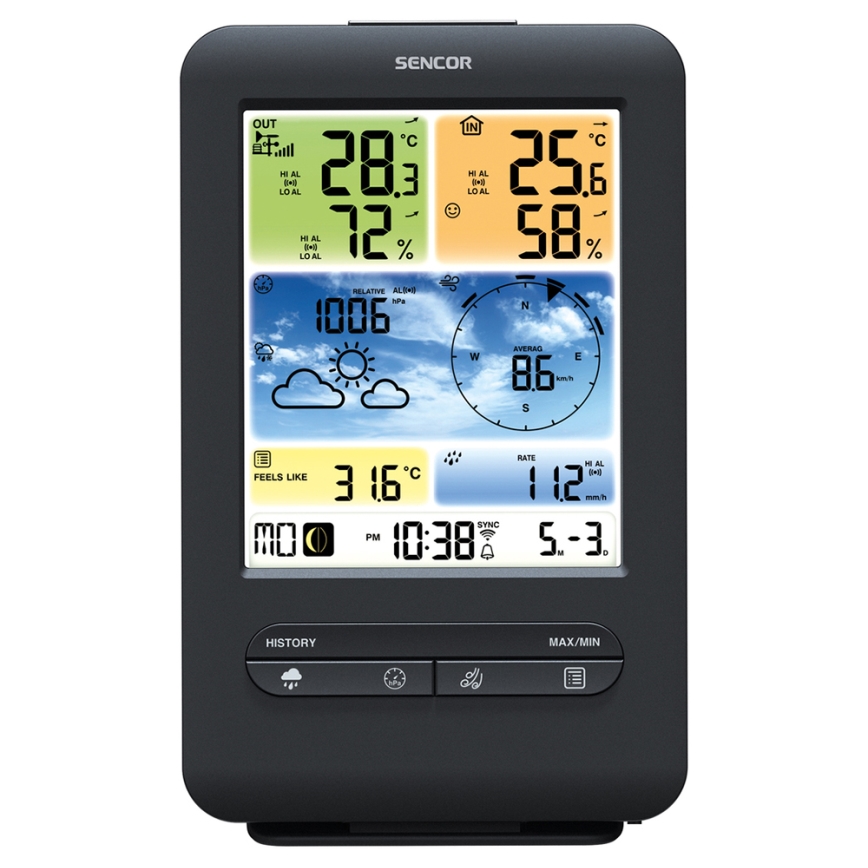 Sencor - Ammattimainen sääasema värikkäällä LCD-näytöllä 1xCR2032 + 3xAA Wi-Fi