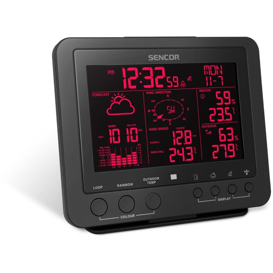 Sencor - Ammattimainen sääasema värikkäällä LCD-näytöllä 1xCR2032