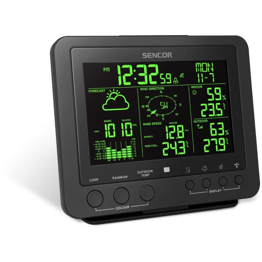 Sencor - Ammattimainen sääasema värikkäällä LCD-näytöllä 1xCR2032