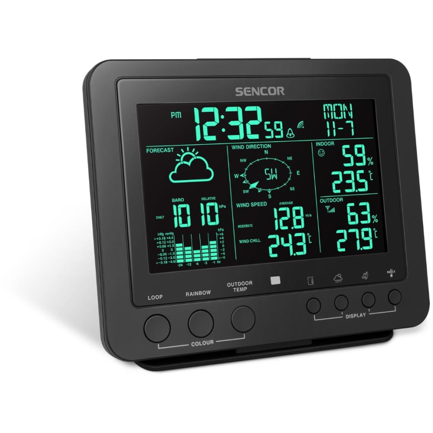 Sencor - Ammattimainen sääasema värikkäällä LCD-näytöllä 1xCR2032