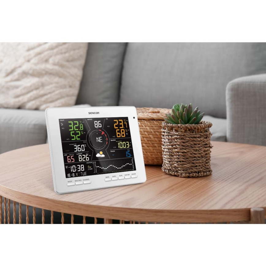 Sencor - Ammattimainen sääasema värikkäällä LCD-näytöllä 5V 1xCR2032 + 3xAA + 2xAA Wi-Fi Tuya