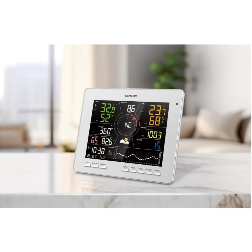 Sencor - Ammattimainen sääasema värikkäällä LCD-näytöllä 5V 1xCR2032 + 3xAA + 2xAA Wi-Fi Tuya