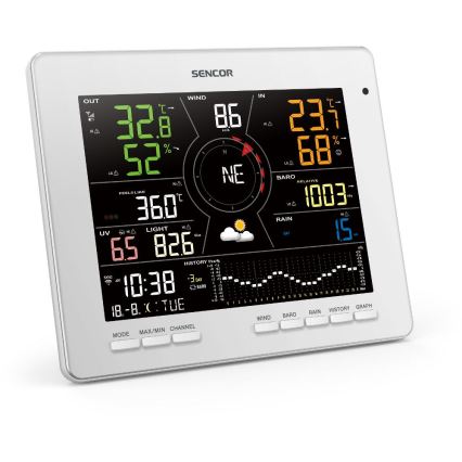 Sencor - Ammattimainen sääasema värikkäällä LCD-näytöllä 5V 1xCR2032 + 3xAA + 2xAA Wi-Fi Tuya