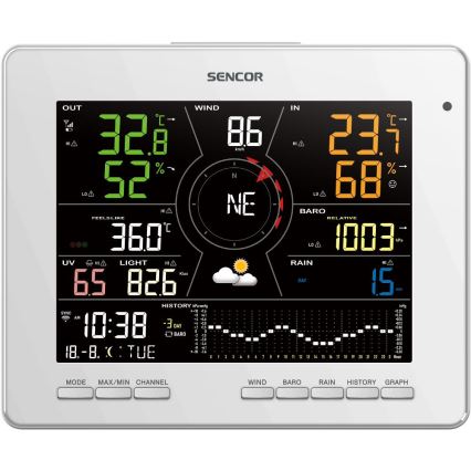 Sencor - Ammattimainen sääasema värikkäällä LCD-näytöllä 5V 1xCR2032 + 3xAA + 2xAA Wi-Fi Tuya