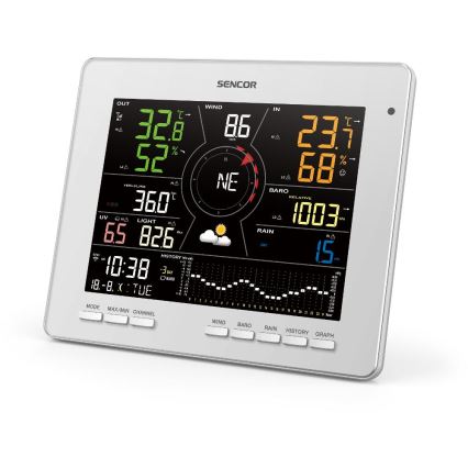Sencor - Ammattimainen sääasema värikkäällä LCD-näytöllä 5V 1xCR2032 + 3xAA + 2xAA Wi-Fi Tuya