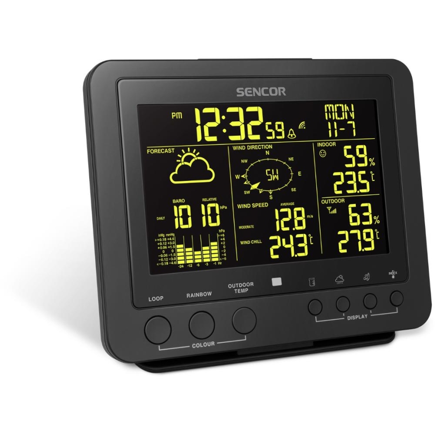 Sencor - Ammattimainen sääasema värikkäällä LCD-näytöllä 5V/1xCR2032 + 3xAA