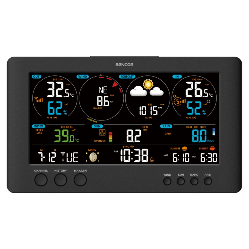 Sencor - Ammattimainen sääasema värikkäällä LCD-näytöllä 5V/1xCR2032 + 3xAA Wi-Fi