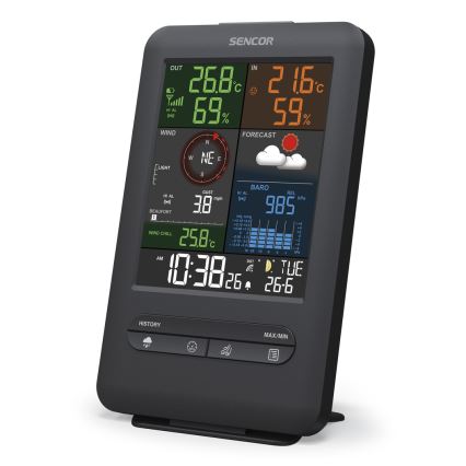 Sencor - Ammattimainen sääasema värillisellä LCD-näytöllä ja Herätyskello 1xCR2032 + 3xAA