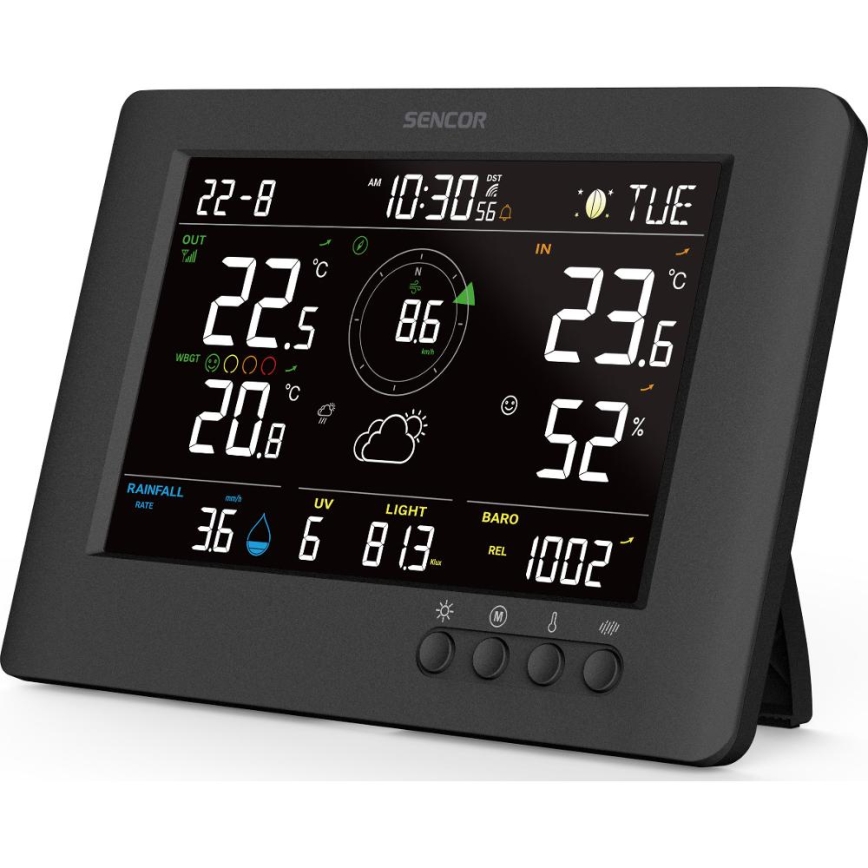 Sencor - Ammattimainen sääasema värikkäällä LCD-näytöllä ja Herätyskello 5V/1xCR2032 + 3xAA
