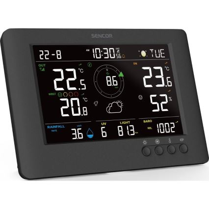 Sencor - Ammattimainen sääasema värikkäällä LCD-näytöllä ja Herätyskello 5V/1xCR2032 + 3xAA