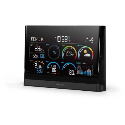 Sencor - Ammattimainen sääasema värikkäällä LCD-näytöllä ja Herätyskello 5V/3xAAA + 3xAA