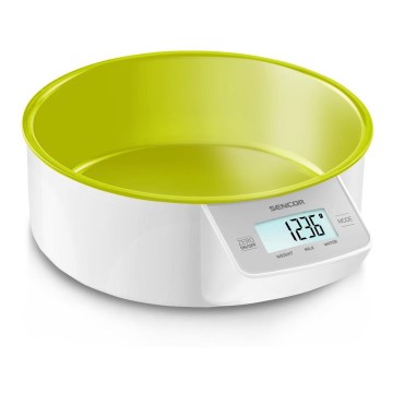Sencor - Digitaalinen keittiövaaka 2xAAA valkoinen/vihreä