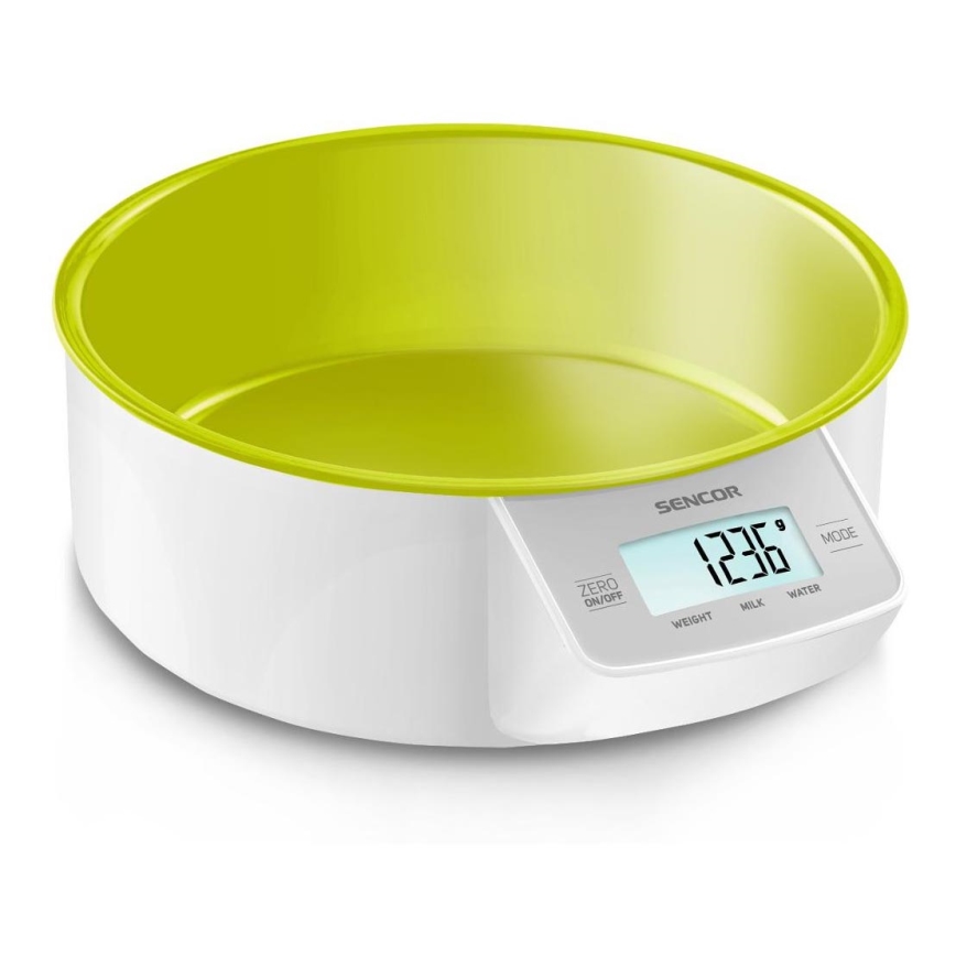 Sencor - Digitaalinen keittiövaaka 2xAAA valkoinen/vihreä