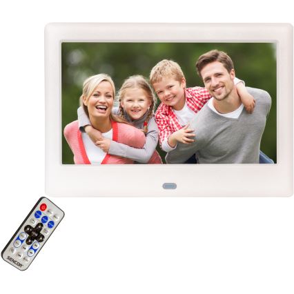 Sencor - Digitaalinen valokuvakehys kaiuttimella 230V valkoinen + kaukosäädin