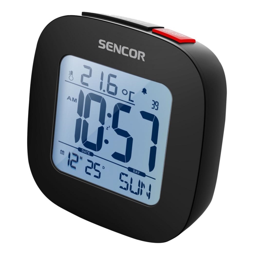 Sencor - Herätyskello LCD-näytöllä ja lämpömittarilla 2xAAA musta