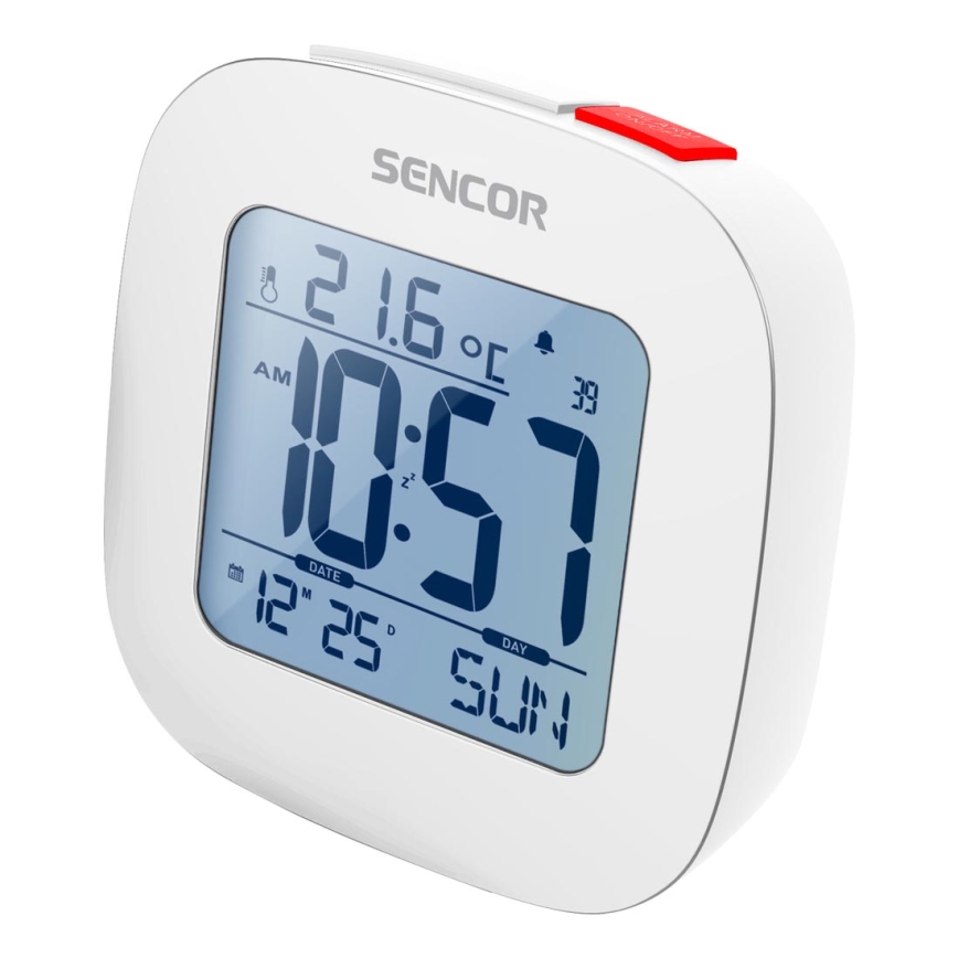 Sencor - Herätyskello LCD-näytöllä ja lämpömittarilla 2xAAA valkoinen