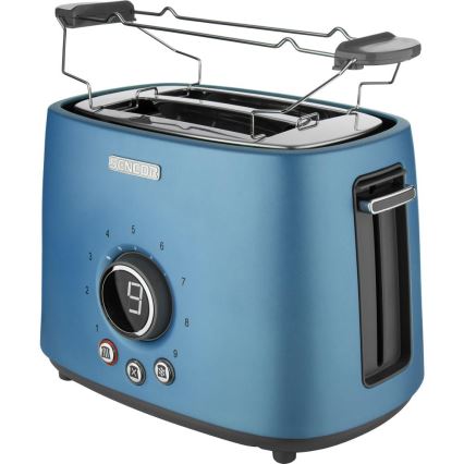 Sencor – Kahdelle viipaleelle tarkoitettu leivänpaahdin lämpötelineellä, 1000W/230V, sininen