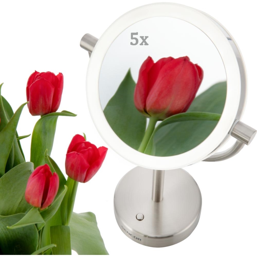 Sencor - Kosmetiikkapeili LED-taustavalolla LED/5W/230V ruostumaton teräs
